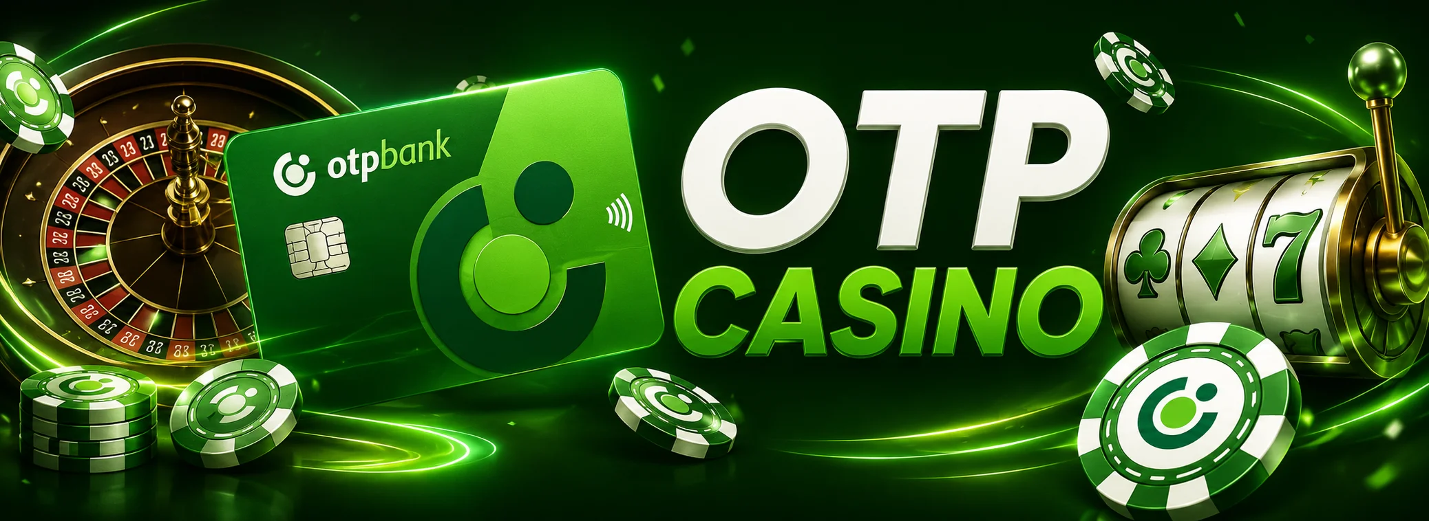 OTP Casino üdvözlő banner: zöld OTP-zsetonok, 2500€ bónusz és 250 ingyenes pörgetés